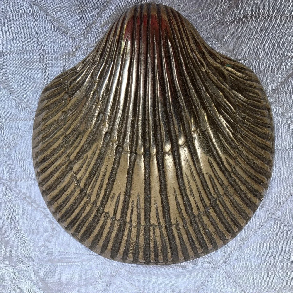 Vintage MCM Solid Brass Sea Shells Starfish Wall Hanging Decor Set of 4 Art Deco